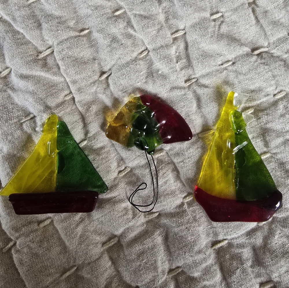 Handmade Glass Sailboat Fridge Magnet- Yellow, Green & Red